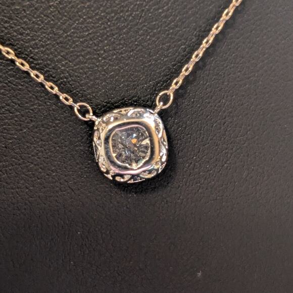 Marked LBOS CZ Crystal Silver Tone 15.5-17.5" Necklace - Picture 3 of 11